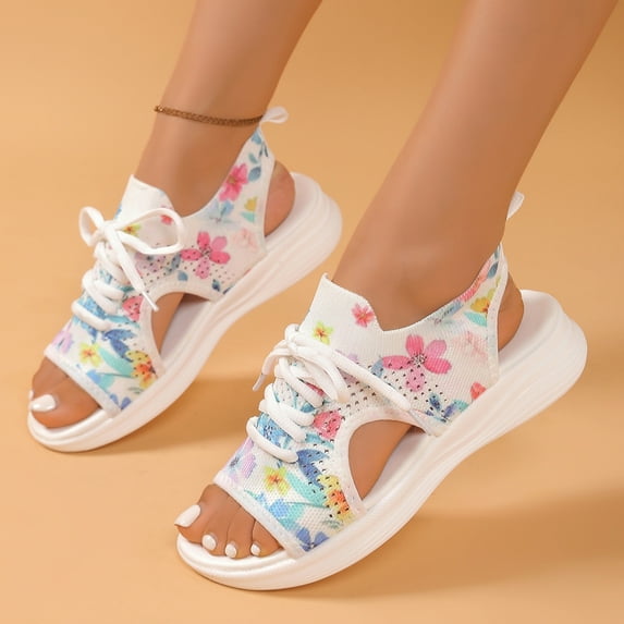 Womens Sandals Comfortable Wedge Heel Open Toe Elastic Ankle Straps Hollow Breathable Sandals Summer Casual Hollow Sport Shoes Multicolor-1 37