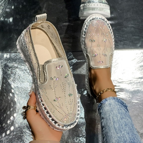 Womens Sandals Comfy Slip On Platform Glitter Sneakers Mesh Breathable Slip On Walking Shiny Loafers Casual Shoes Gold Women Sandal