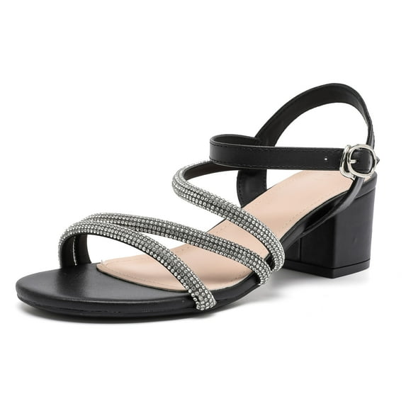 Womens Sandals Dressy Chunky Heels Low Block Open Toe Sandals Dress Party Shoes Black Size 5.5