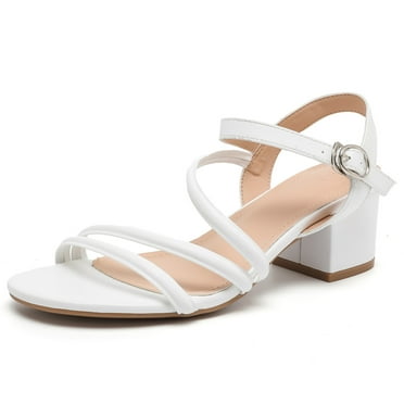 Womens Sandals Dressy Chunky Heels Low Block Open Toe Sandals Dress Party Shoes White Size 6.5
