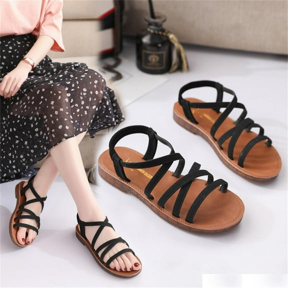 Womens Sandals Dressy Clearance, Xunlbb Flat Shoes Sandals Students Roman Shoes Beach Shoes Women's Shoes(Black,Size:35)