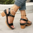 thumbnail image 1 of Womens Sandals Dressy Clearance, Xunlbb Women's Fashion Casual One-Strap Sequin Buckle Spring And Summer New Thick High-Heeled Sandals(Black,Size:36), 1 of 6