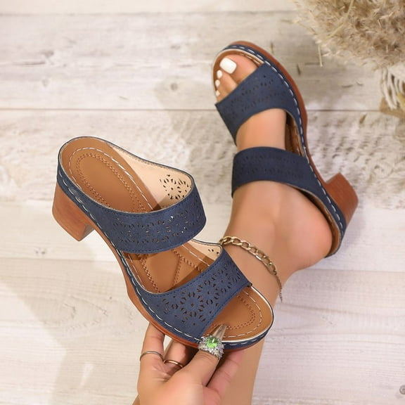 Womens Sandals Dressy Clearance, Xunlbb Women's Fashion Casual Spring New Beach Breathable Open Toe Thick Heel High Heels(Blue,Size:37)