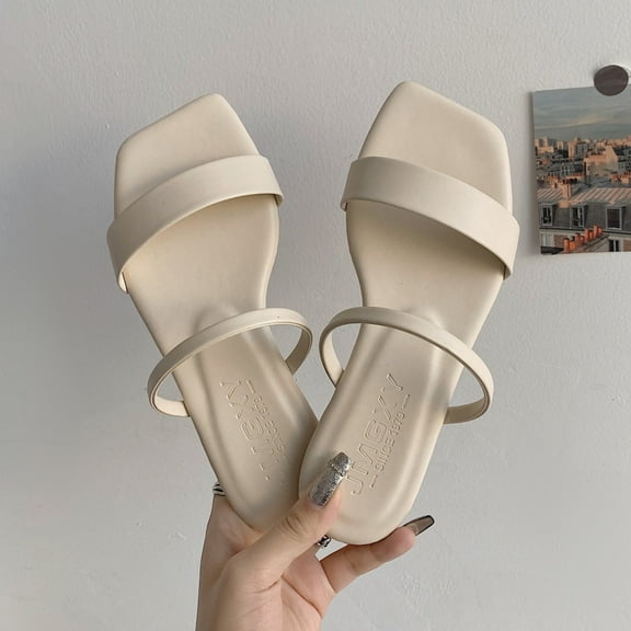 Womens Sandals Dressy Clearance, Xunlbb Women's Shoes Summer Squares Toe Fish Mouth Slippers Women's Flat Outer Slippers(White,Size:36)
