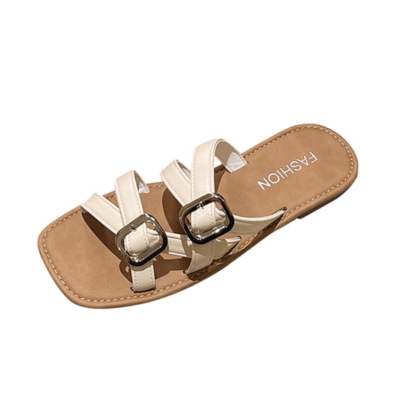 Womens Sandals Dressy Summer Comfortable Casual Beach Flat Shoes Adjustable Buckle Slip On Walking Slides White Women Sandal