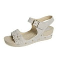 thumbnail image 1 of Womens Sandals Dressy Women's Fashion Casual Spring And Summer Style Solid Color Flower Breathable Round Toe Open Toe One-Line Buckle Thick Bottom Wedge Heel Sandals Gray, 1 of 7