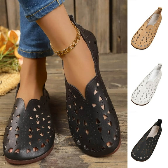Womens Sandals Flat Heel Closed Toe Hollow Breathable Slip-on Slipper Casual Summer Shoes Women's Fashion Casual Breathable Thick-Soled Sandals