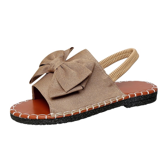 Womens Sandals Flat Heel Open Toe Casual Daily Solid Color Ankle Strap Women Footwear Women's Fashionable Casual Versatile Summer Fashion Beach Shoes Khaki 7