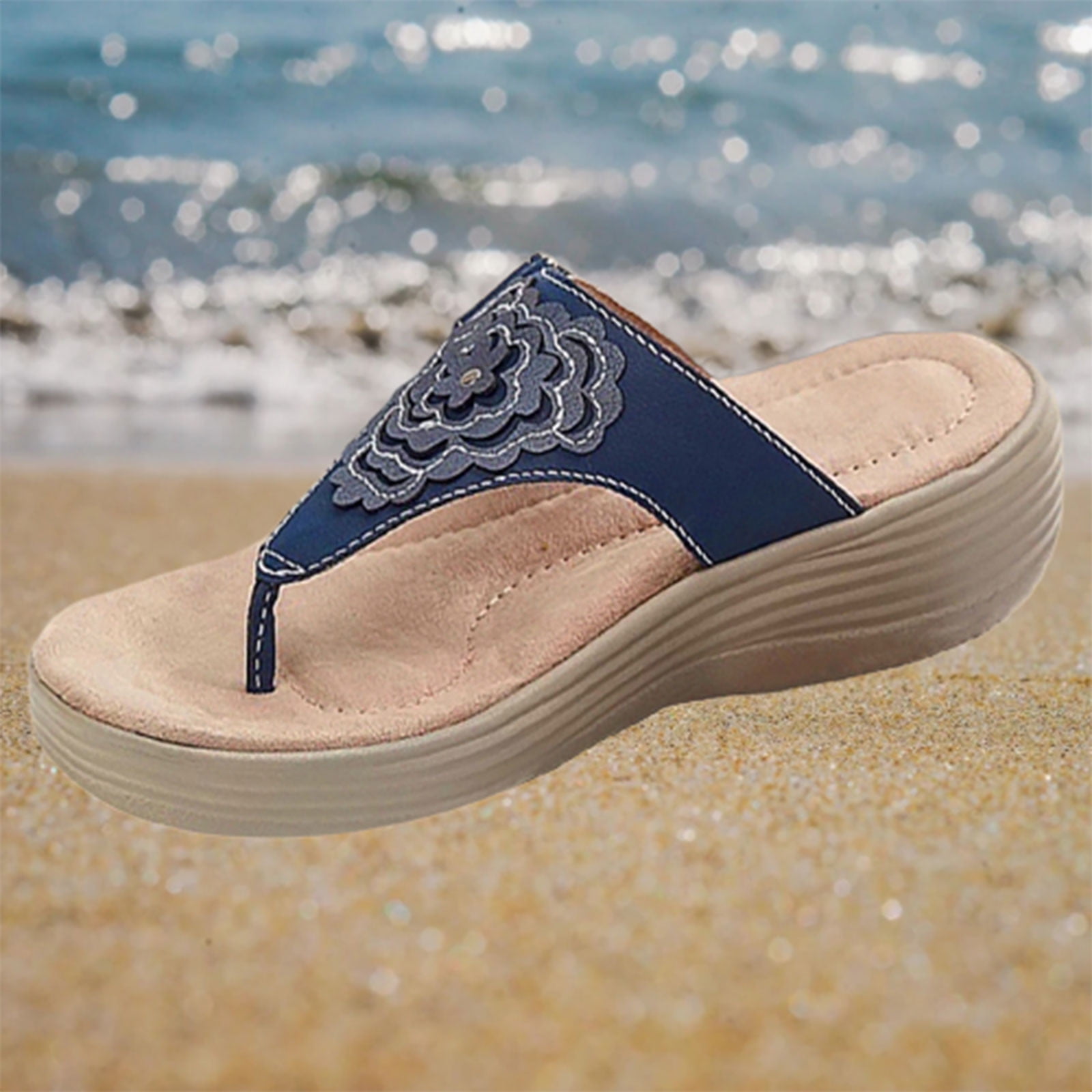 Wedge Summer Flip Flops for Women Chunky Platform Sandals Beach Casual  Slippers