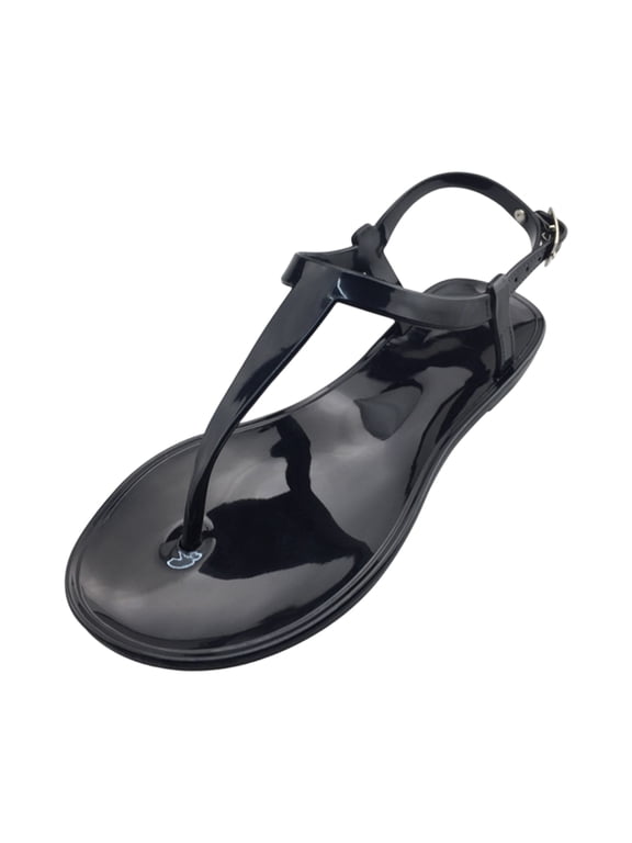 Womens Sandals Jelly Shoes Thong Flip Flops Flat for Ladies Slides T-Strap Jellies Slippers with Adjustable Strap Buckle Summer Beach Dressy, 36