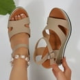 thumbnail image 1 of Womens Sandals Ladies Wide Fit Closed Toe Mid Heel Espadrille Wedge Sandals Strappy Party Shoes Wedding Ankle Strap Bridal Khaki 5.5, 1 of 7