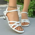 thumbnail image 1 of Womens Sandals Mid High Block Heels Shoes Ladies Chunky Dress Sandal Work Pumps Formal Smart Office Low Heeled Crossover Strap Dolly Wide Fit Shoes White 7.5, 1 of 7