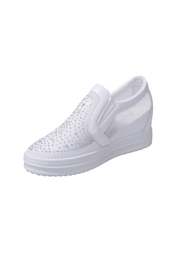 Womens Sandals Oofos Women Women's Fashion Casual Spring And Summer Mesh Breathable Solid Color Rhinestone Round Toe Closed Toe Slip-On Thick-Soled Wedge Heel Sandals White