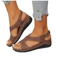 thumbnail image 1 of Womens Sandals Open Toe Hollow out Low Wedge Antislip Comfortable Footbed Slingback Orthopedic Walking Shoes Brown Size 6.5, 1 of 6