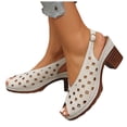 thumbnail image 1 of Womens Sandals Peep Toe Hollow out Stacked Heel Slingback Dress Shoes Fashion Nonslip Summer Casual Walking Shoes Beige Size 9.5, 1 of 6