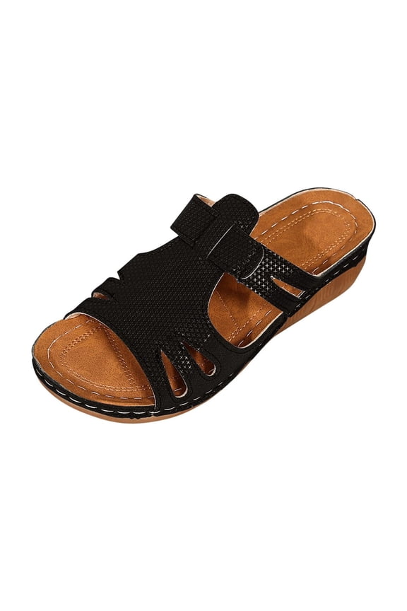 Womens Sandals Double Strap Comfortable Slide for Summer Black 7.5