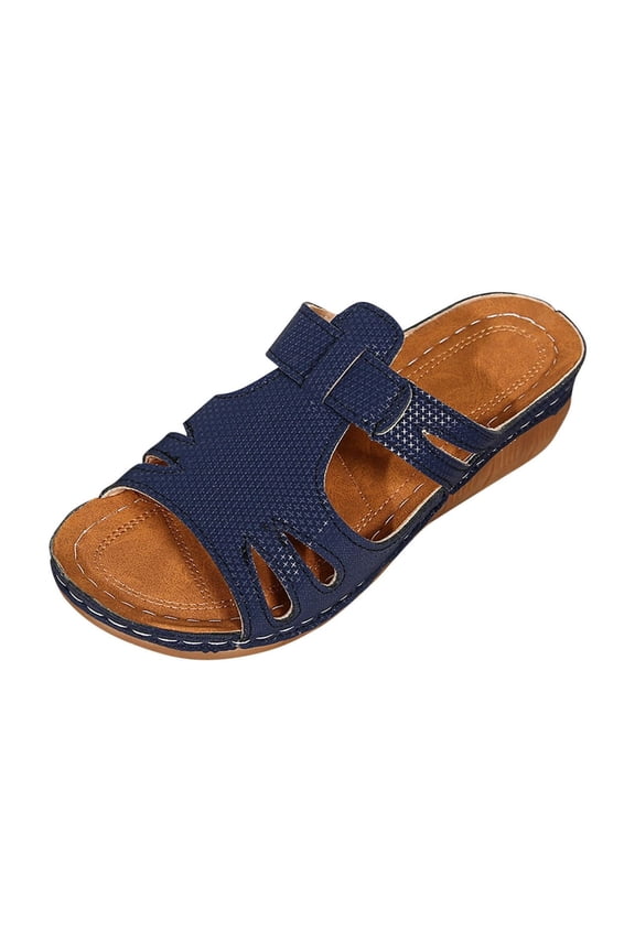 Womens Sandals Double Strap Comfortable Slide for Summer Dark Blue 7.5