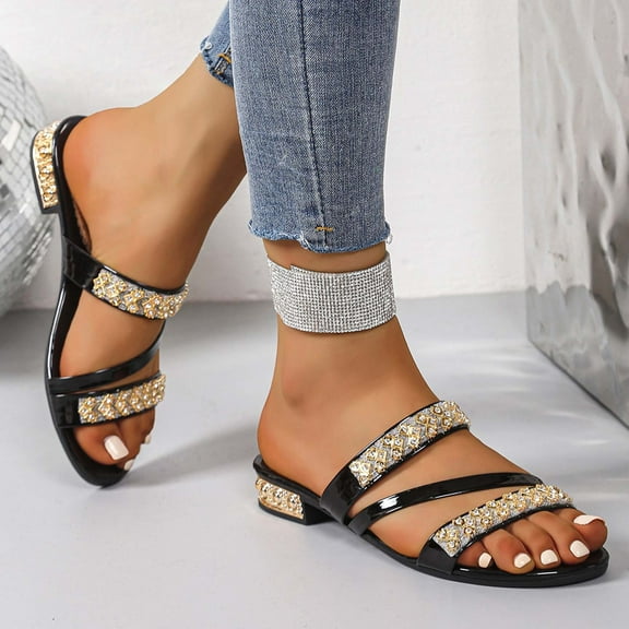 Womens Sandals Slip On Fashion Flat Sandals Soft Memory Foam Slides Comfortable Leather Open Toe Slide For Summer Dressy 2025 Black 8