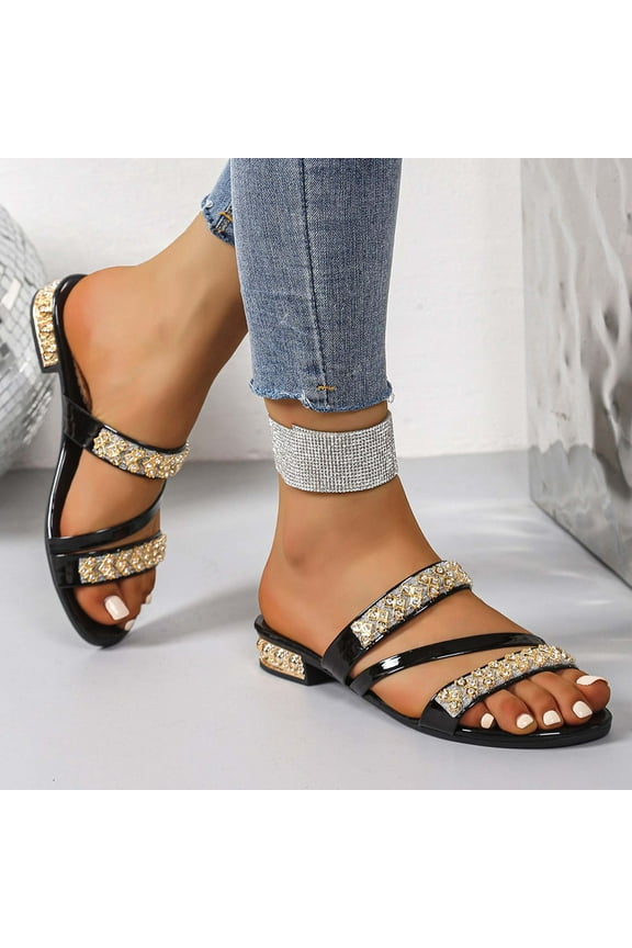 Womens Sandals Slip On Fashion Flat Sandals Soft Memory Foam Slides Comfortable Leather Open Toe Slide For Summer Dressy 2025 Black 8