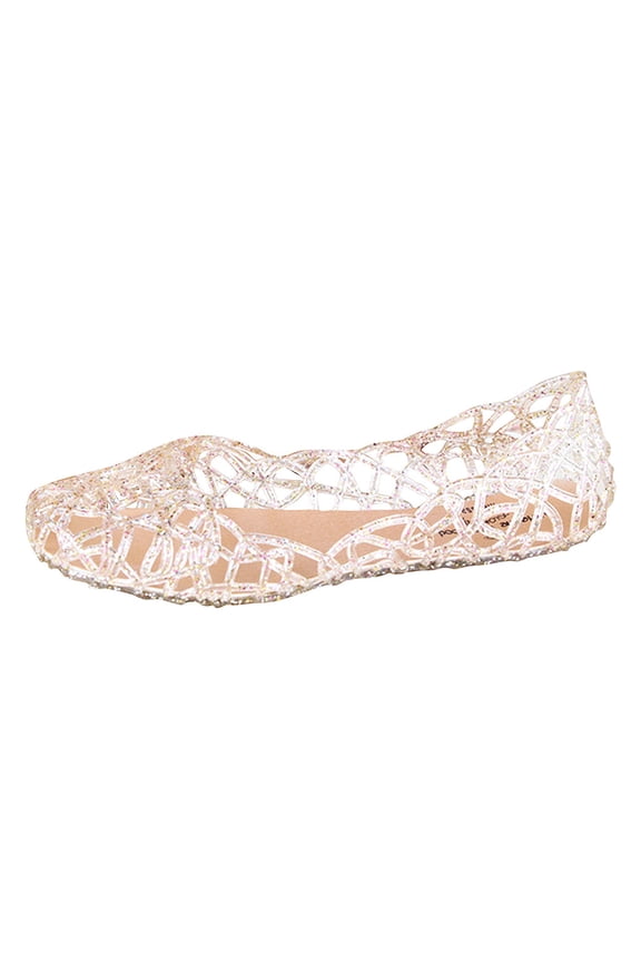 Womens Sandals Summer Beach Jelly Slip On Flats Hollow Casual Breathable Pumps Sandals for Women Gold Size 8