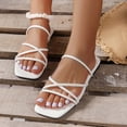 thumbnail image 1 of Womens Sandals Summer Beach Sandals Comfort Walking Shoes Dressy Elastic Strap Rhinestone Open Toe Slip-On Casual Flats Sandals White 8.5, 1 of 7