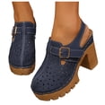 thumbnail image 1 of Womens Sandals Summer Casual Hollow out Platform Slingback Heels Closed Toe Splice Leather Hook and Loop Lug Sole Wedding Party Dress Shoes Navy Size 6.5, 1 of 6