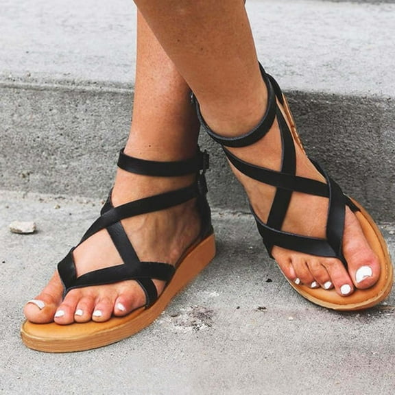 Womens Sandals Summer Clearance,Support Comfortable Walking Sandals Summer Women Flat Open Toe Breathable Sandals Buckle Strap Solid Color Shoes
