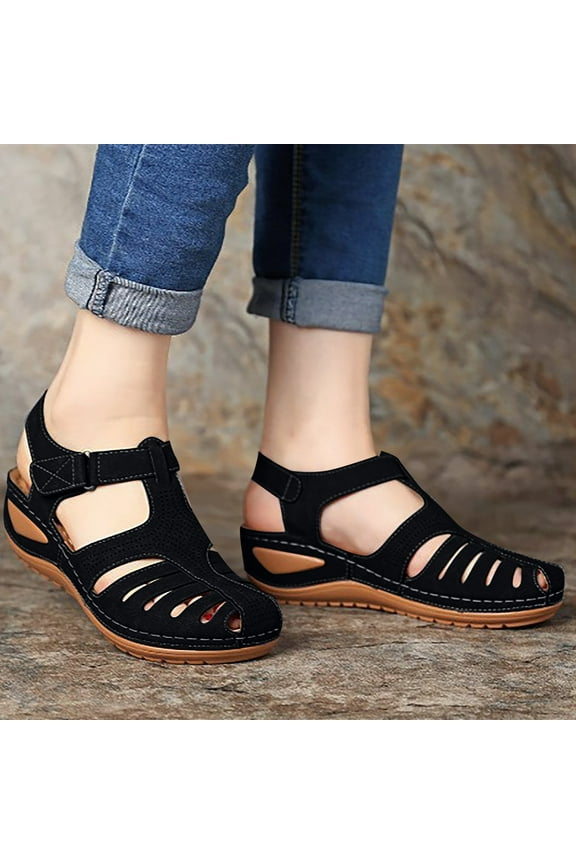 Womens Sandals Summer Clearance,Support Comfortable Walking Sandals Woman Summer Fashion Casual Sandals Casual Flat Solid Color Loophole Shoes