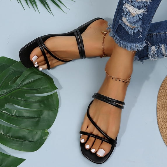 Womens Sandals Summer Clearance,Support Comfortable Walking Sandals Women's Fashion Gentle Versatile Flat Sole One Shoe And Two Flat Sandals