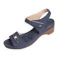 thumbnail image 1 of Womens Sandals Summer Casual Daily Shoes Chunky Heels for Women Beach Fashion Open Toe Elastic Ankle Strap Sandals Dark Blue 7, 1 of 4
