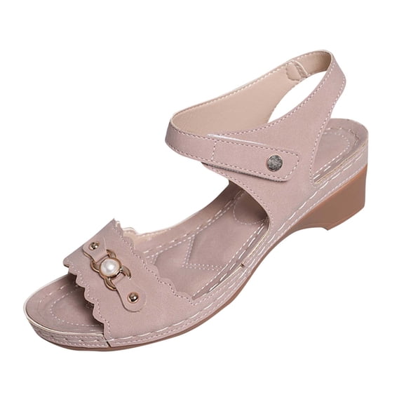 Womens Sandals Summer Casual Daily Shoes Chunky Heels for Women Beach Fashion Open Toe Elastic Ankle Strap Sandals Pink 6.5