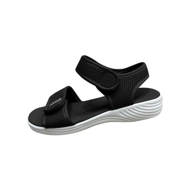 Womens Sandals Wedge Breathable Open Toe Summer Women's Trendy Solid Color Ankle Strap Women Footwear Comfortable Walking Beach Sandals for Women Black 5.5