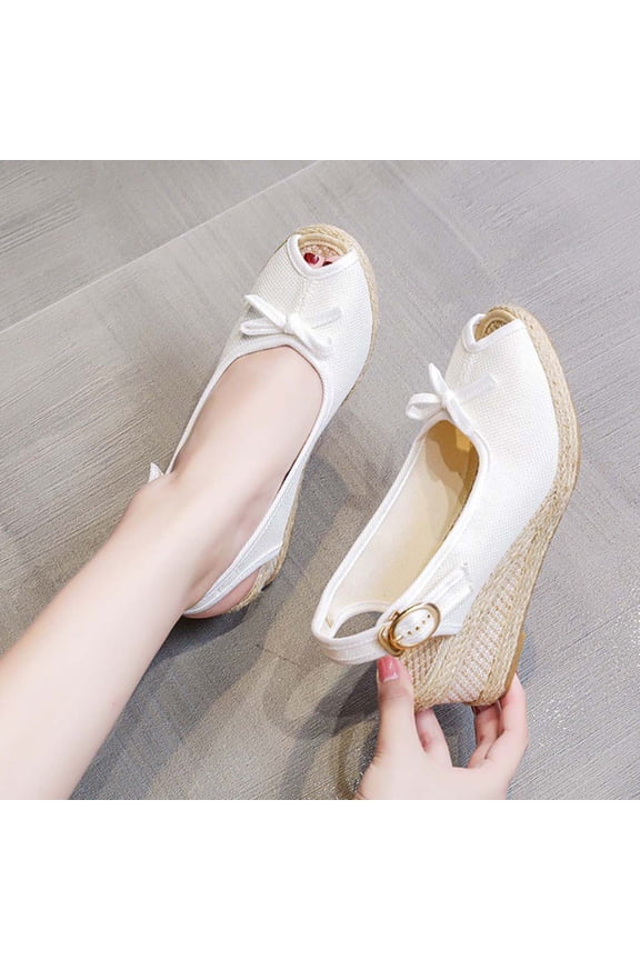 Womens Sandals Wedge Heel Design Straw Woven Detail Casual Daily Outfit Wedge Sandals for Women