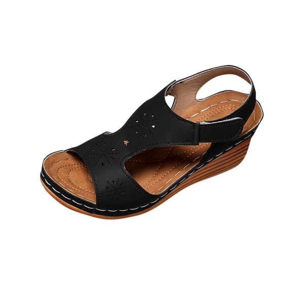 Womens Sandals Wedge Platform: Summer Ankle Strap Open Toe Wedge - Dressy Sandals Women - Comfortable Walking Low Sandal Black Women Sandal