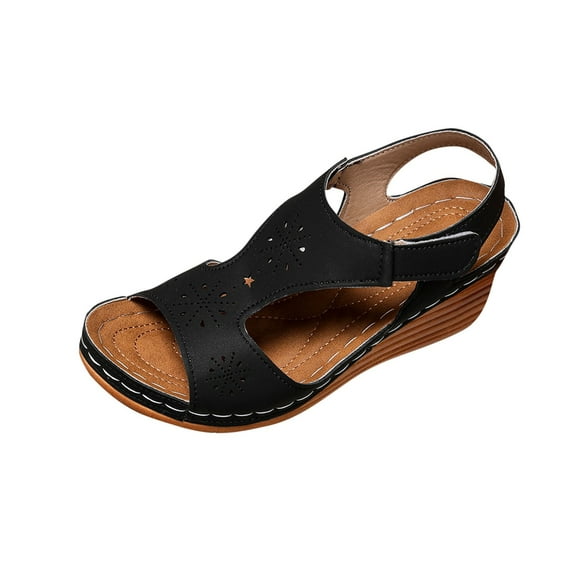 Womens Sandals Wedge Platform: Summer Ankle Strap Open Toe Wedge - Dressy Sandals Women - Comfortable Walking Low Sandal Black Women Sandal