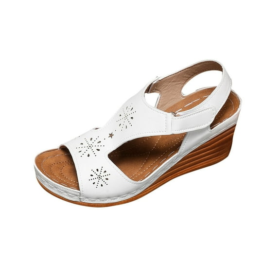 Womens Sandals Wedge Platform: Summer Ankle Strap Open Toe Wedge - Dressy Sandals Women - Comfortable Walking Low Sandal White Women Sandal