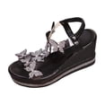 thumbnail image 1 of Womens Sandals Wedge Shoes: All-Day Comfort Dressy Wedges Thick Sole Sparkling Decorative Open Toe Summer Sandals for Casual Black 9(42), 1 of 9