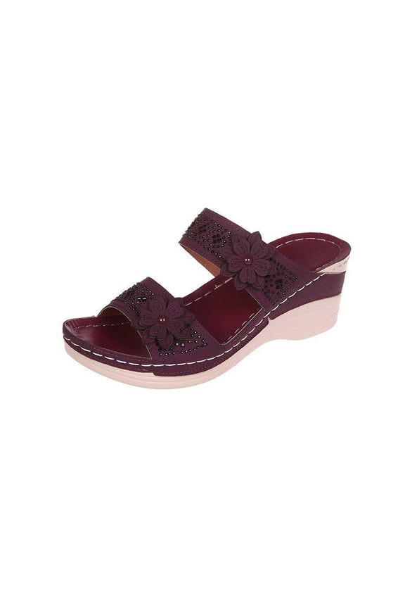 Womens Sandals Wedge Thick Bottom hollow flowers Comfort Slope Sandals Women Summer Fashion Peep Toe Slip On Slide Slippers Red Women Sandal
