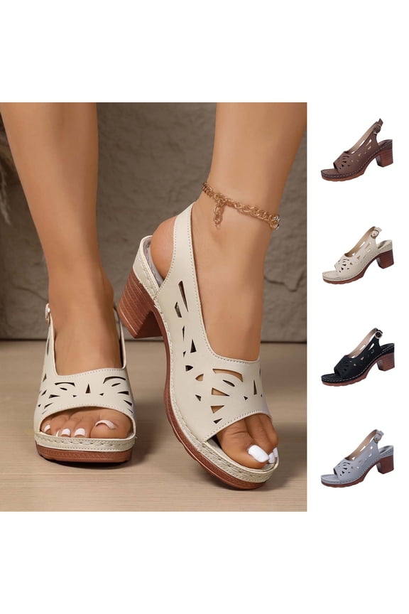 Womens Sandals Women's Fashionable Casual Spring And Summer Versatile Plus Size Solid Color Round Toe Open Toe High-Heeled Buckle Sandals Brown 37
