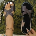 thumbnail image 1 of Womens Sandels Women's Casual Versatile Stylish Round Toe Summer Style Sandals Solid Color Toe Buckle Flat Sandals,Coffee,39, 1 of 8