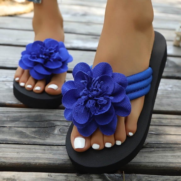 Womens Sandles Women's Fashionable And Versatile Casual Plus-Size Shoes Spring/Summer Style Trendy Thick-Soled Beach On Sandals With Floral Decorations,Blue,36