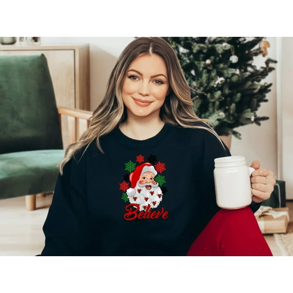 Womens' Santa Believe Snowflake Sweatshirt