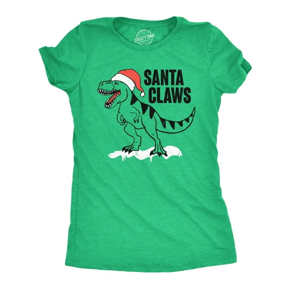 Womens Santa Claws T Shirt Funny Xmas Dino T Rex Joke Tee for Ladies Womens Graphic Tees