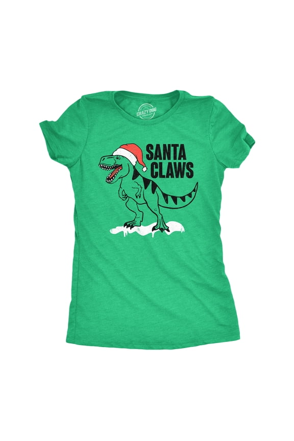 Womens Santa Claws T Shirt Funny Xmas Dino T Rex Joke Tee for Ladies Womens Graphic Tees
