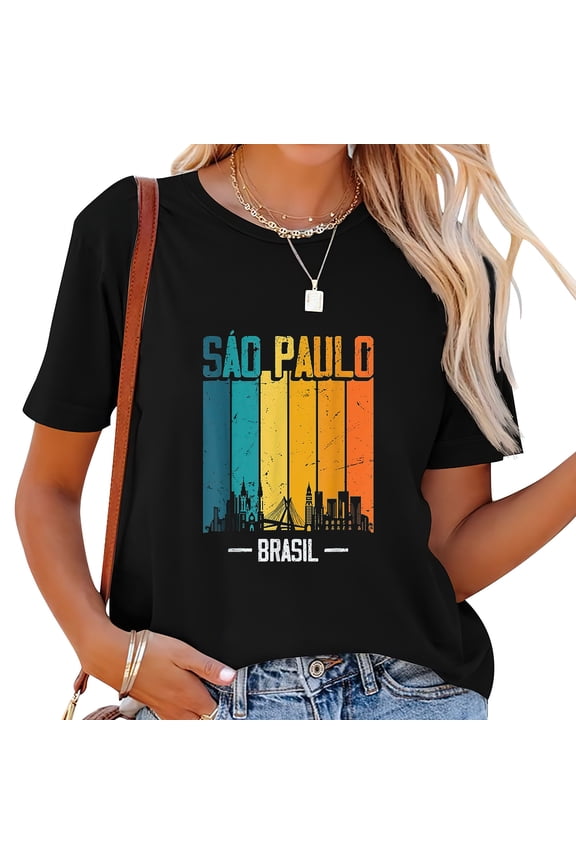 Womens Sao Paulo Brasil Retro Vintage Sunset Skyline Sao Paulo T-Shirt Black 2XL