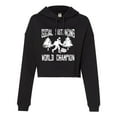 thumbnail image 1 of Womens Sasquatch Social Distancing World Champion Bigfoot Cropped Hooded Sweatshirt, 1 of 1