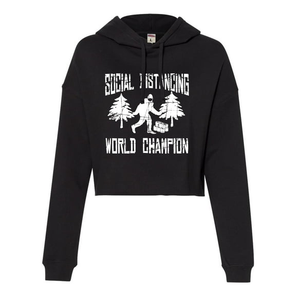 Womens Sasquatch Social Distancing World Champion Bigfoot Cropped Hooded Sweatshirt