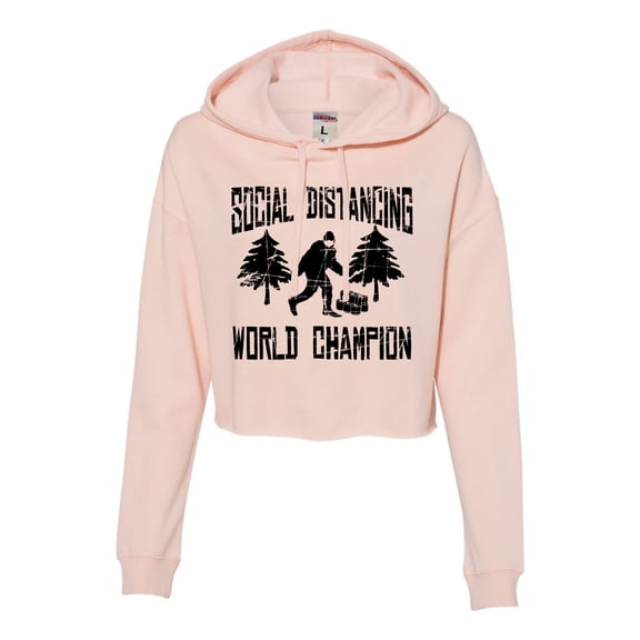 Womens Sasquatch Social Distancing World Champion Bigfoot Cropped Hooded Sweatshirt