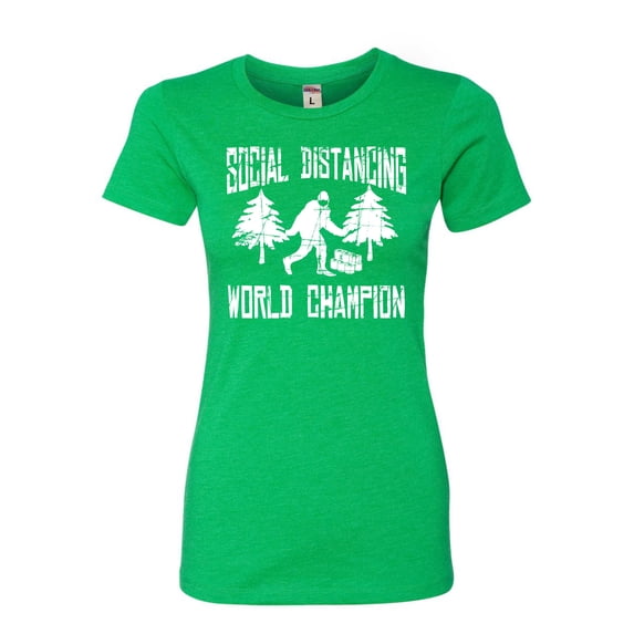 Womens Sasquatch Social Distancing World Champion Bigfoot Deluxe Soft T-Shirt