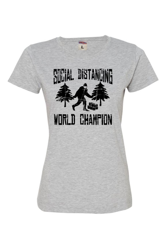 Womens Sasquatch Social Distancing World Champion Bigfoot Deluxe Soft T-Shirt